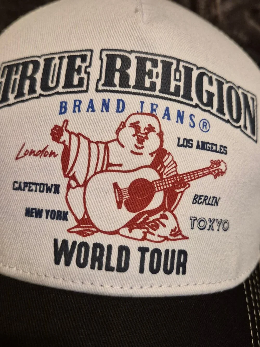 True Religion Buddha World Tour Logo Mesh Black/White Trucker Hat NEW!
